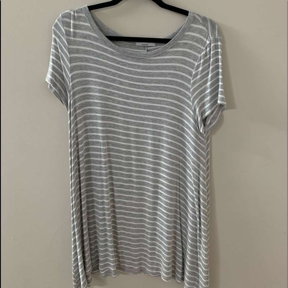 Gray and White Striped T-shirt Dress